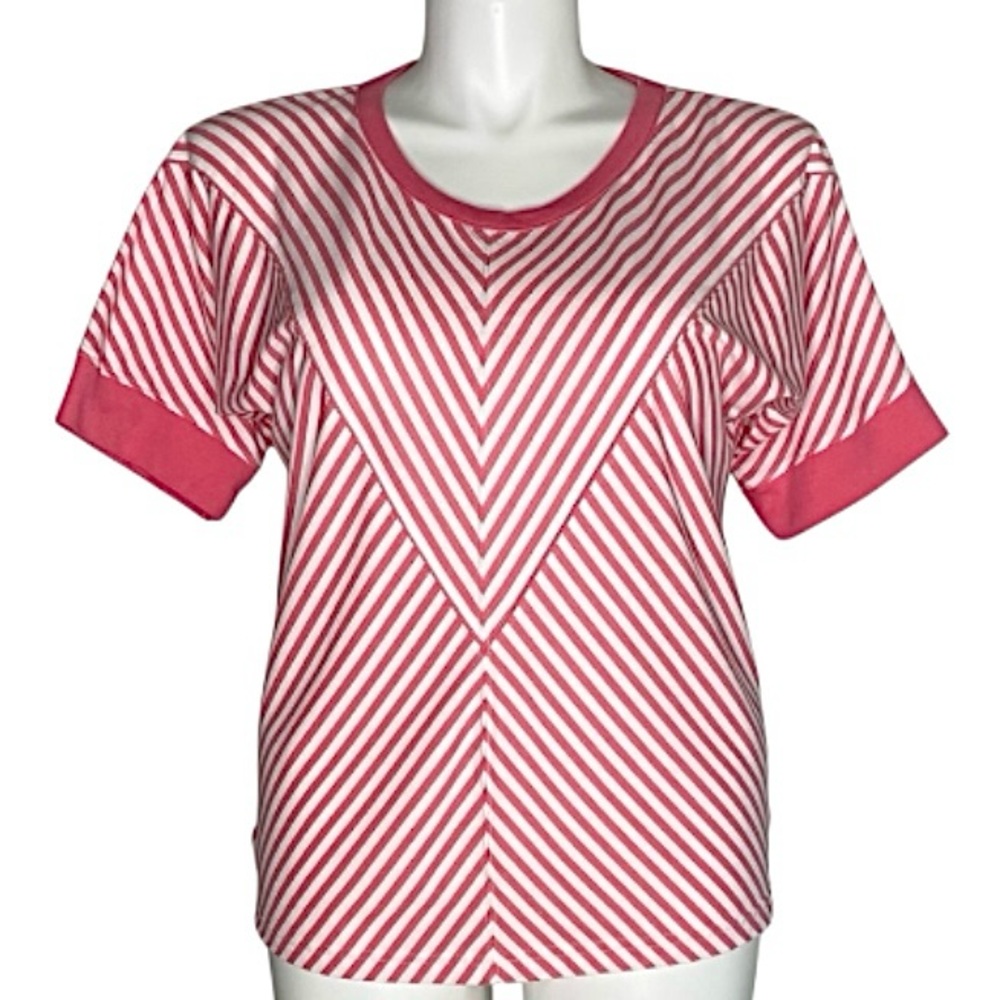 Salmon & white multi directional striped top